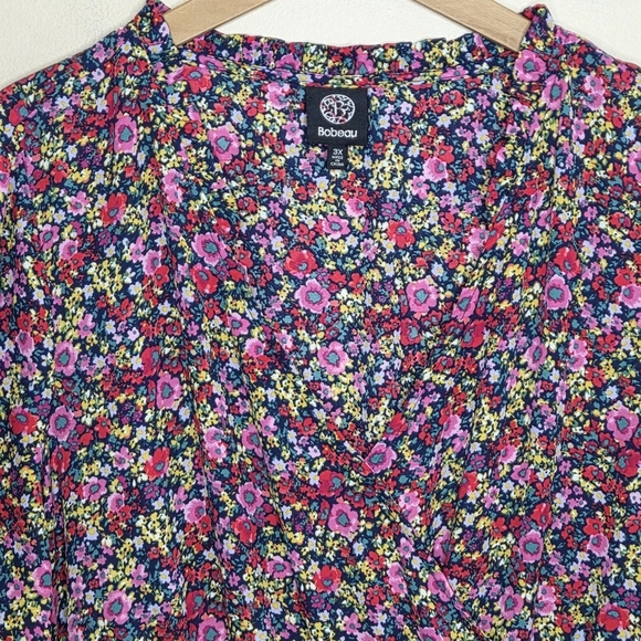 Bobeau | Colorful Floral Faux Wrap Short Sleeve Ruffle Collar Blouse Size 3X - Picture 2 of 6